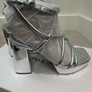 Marc Fisher Silver Block Heel Sandals